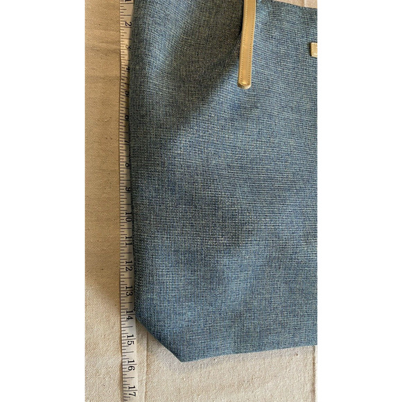 Lancome Paris Duffle Shoulder Bag Blue Gold Metallic Fibers Adj Strap Travel Bag - Picture 9 of 10